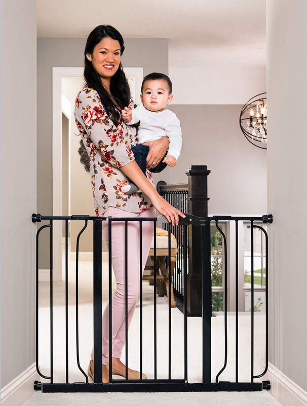 Photo 1 of 49Inch Extra Wide Baby Gate Includes 4Inch and 12Inch Extension Kit 4 Pack of Pressure Mount Kit and 4 Pack of Wall Mount Kit Black