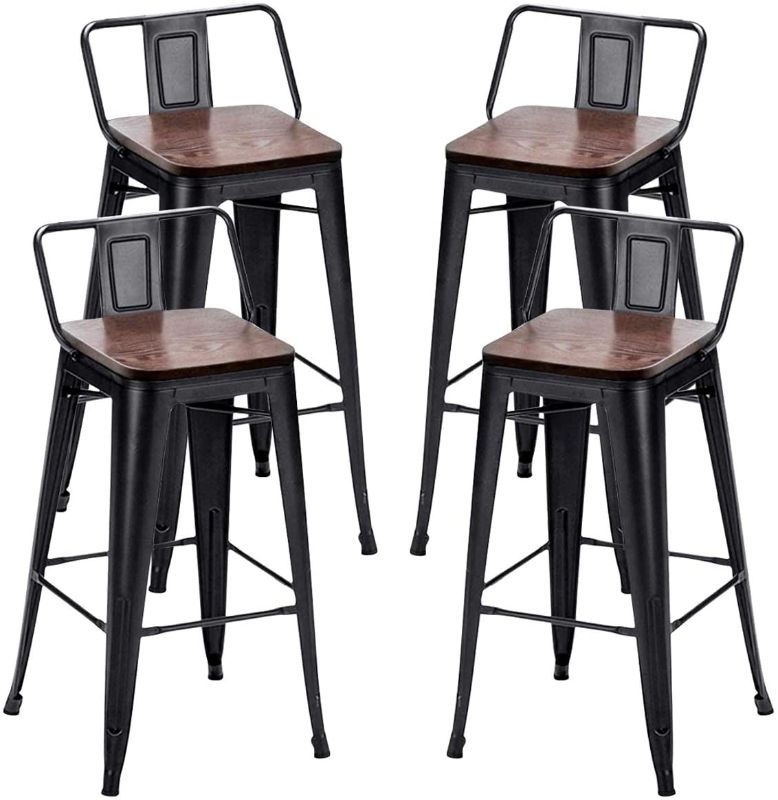 Photo 1 of Alunaune 26" Metal Bar Stools Set of 4 Counter Height Barstools Industrial Counter Stool with Wood Top (Low Back,Matte Black)
