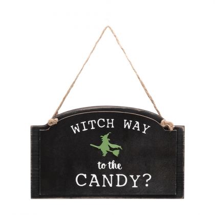 Photo 1 of 4 PACK Artisasset WITCH WAY TO TEH CANDY Halloween Hanging Sign Holiday Wall Sign