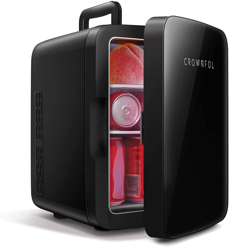 Photo 1 of CROWNFUL Mini Fridge, 10 Liter/12 Can Portable Cooler and Warmer Personal Refrigerator for Skincare, Food, Beverage, Medicine, Plugs for Home Outlet &...
