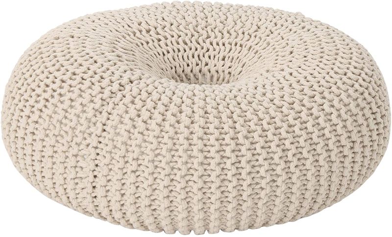 Photo 1 of Christopher Knight Home Truda Knitted Cotton Donut Pouf, Beige
