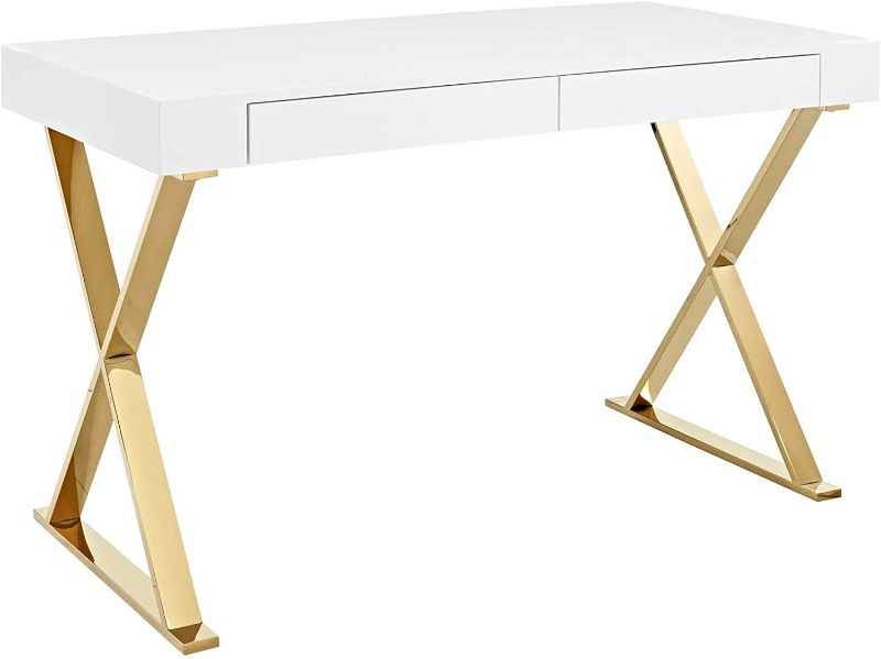 Photo 1 of LEGS ONLY Modway Sector Office Desk, White Gold
