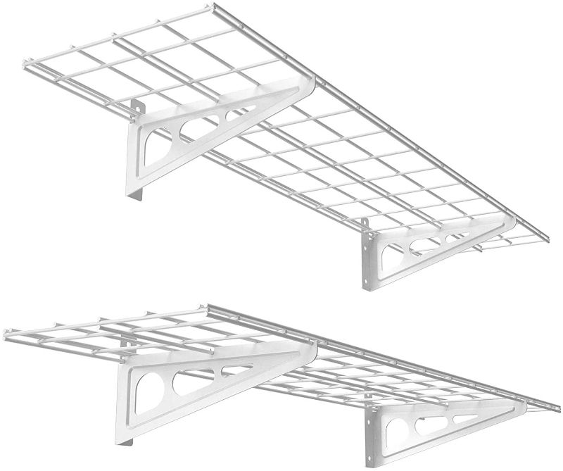 Photo 1 of FLEXIMOUNTS 2-Pack 1x4ft 12-inch-by-48-inch Wall Shelf Garage Storage Rack Wall Mounted Floating Shelves, White
