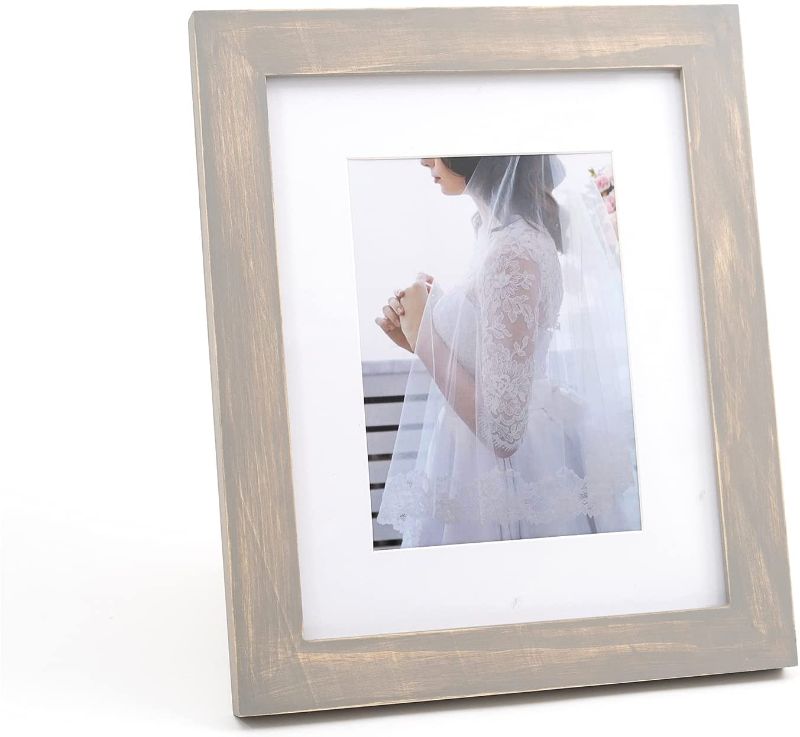 Photo 1 of Yome Rustic 8x10 Picture Frame for Photos 5x7 with Mat or 8x10 without Mat, Natural Pine Wood with Vertical or Horizontal Displays, Includes White Mat Edging and Clear Plexiglass Cover, Light Grey (YM1612)
