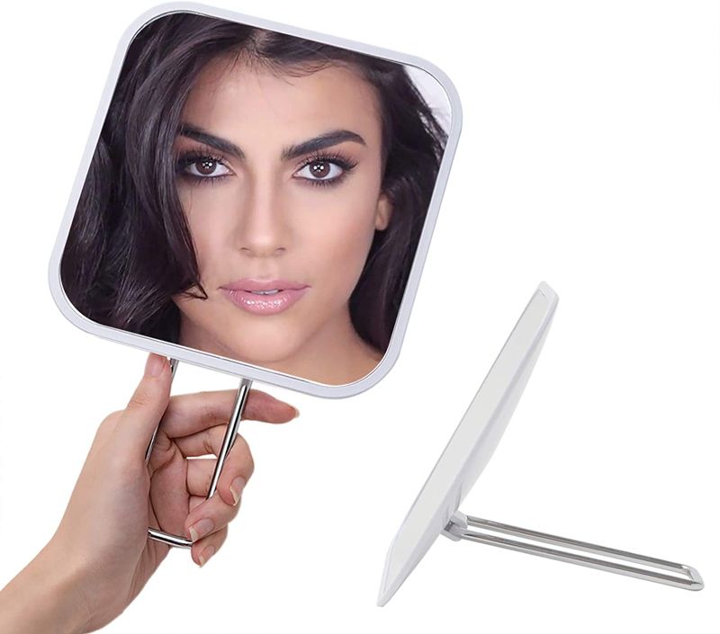 Photo 1 of 2 pack - YEAKE Hand Mirror with Handheld Metal Stand, Table Desk Makeup Mirror Portable Travel for Multi-Hanging Wall Mirror On Bathroom Shower Shaving(Square)
