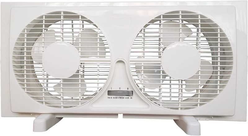 Photo 1 of 9-inch Twin Window Fan with Manual Reversible Airflow Control, Auto-Locking Expanders, and 2-Speed Fan Switch (Min. 22.4" Max. 34.3") Expanders and Leg Stands Included