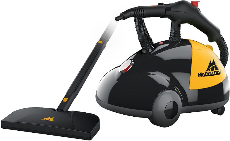 Photo 1 of McCulloch MC1275 Heavy-Duty Steam Cleaner with 18 Accessories, Extra-Long Power Cord, Chemical-Free Pressurized Cleaning for Most Floors, Counters, Appliances, Windows, Autos, and More, Yellow/Grey