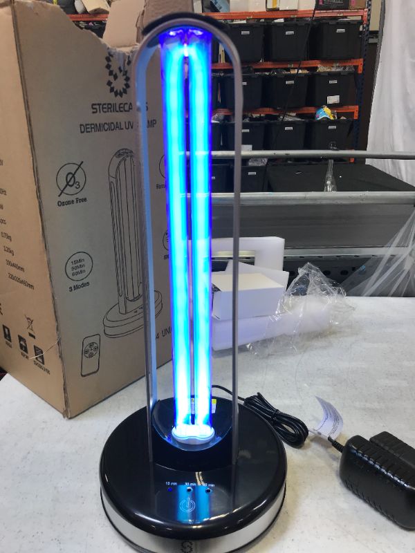 Photo 1 of UV Light Sanitizer, Disinfection Germicidal Lamp Sterilizer, UVC Mite-Removal Bulb, Remote & Cycle Timing Control, Radar Sensor, Ozone Free, Kills 99.9% of Germs Viruses for Home Room (Silver)