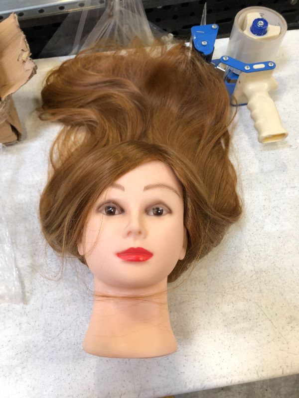 Photo 1 of 20"Hair Mannequin Head Hair Fake Hairdressing Doll Heads Training Manikin with Synthetic Hair Manik Cosmetology Educational Sale
