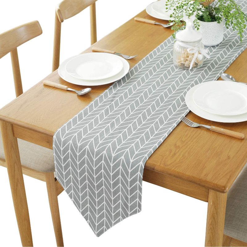 Photo 1 of YETOOME Cotton Linen Geometry Checkered Table Runner for Kitchen Dining Living Room, Foyer Table, Summer Parties, Wedding Party Home Decoration, Grey, 12"x71"