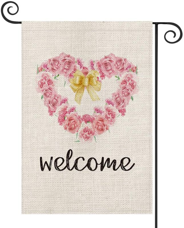 Photo 1 of AVOIN Welcome Watercolor Love Heart Flower Rose Carnation Garden Flag Vertical Double Sided, Mother's Day Holiday Party Yard Outdoor Decoration 12.5 x 18 Inch (2 pack)
