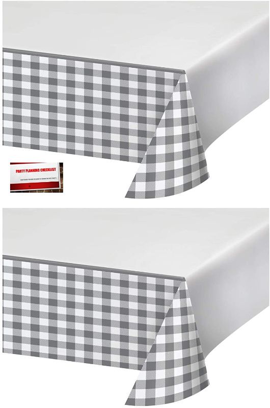 Photo 1 of (2 Pack) Gray White Buffalo Plaid Check Gingham Paper Table Cover 54 X 102 Inches (Plus Party Planning Checklist by Mikes Super Store)
