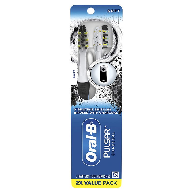 Photo 1 of Oral-B Pulsar Battery Power Toothbrush with Charcoal Infused Bristles, Soft, 2ct
