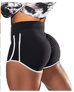 Photo 1 of Gafeng Women's Scrunch Butt Shorts Booty Lifting Ruched High Waist Workout Yoga Running Short Leggings (Black size S)
