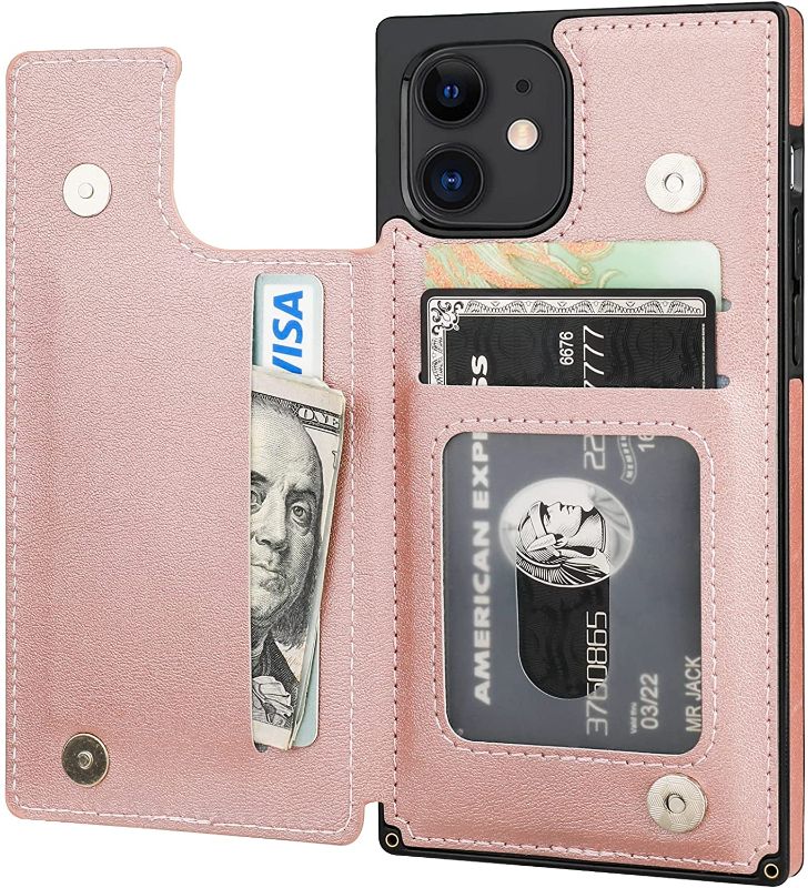 Photo 1 of Bocasal Wallet Case for iPhone 12 Pro Max Wallet Case with Credit Card Holder Premium Soft PU Leather Kickstand Shockproof Magnetic Closure 6.7 inch(Rose Gold)

