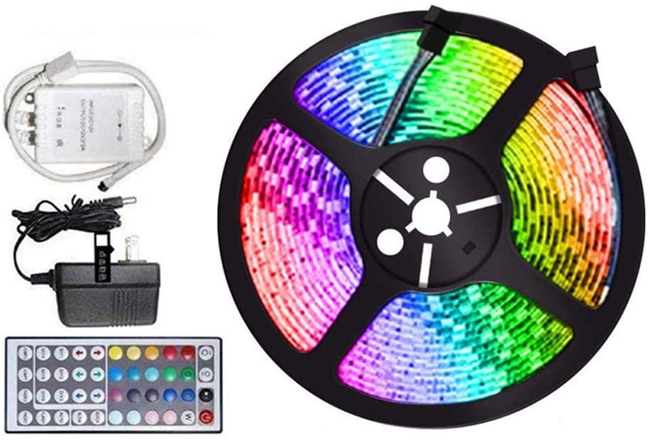 Photo 1 of LED Strip Lights, Color Changing Rope Lights, Waterproof 16.4ft 3528 RGB 300 LED Flexible Light Strip Kit with 44-Keys IR Remote Controller & Power Supply Ribbon DIY

