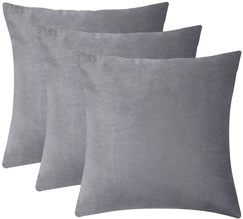 Photo 1 of BDRS HOME Velvet Throw Pillow Covers for Sofa,Bedroom,Living Room,Decorative Pillow Cases for Couch,Pack of 3,18x18 Inches,Grey

