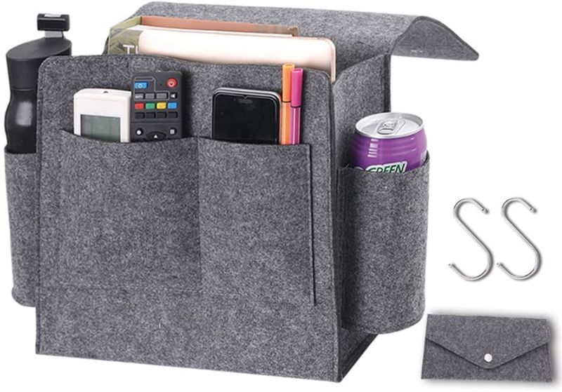 Photo 1 of Phirosa Bedside Storage Organizer Caddy,Hanging Storage Organizer with 9 Pockets for TV Remotes,Water Bottle,Magazines,Books,Cell Phone,Glasses,iPad(Gray)


