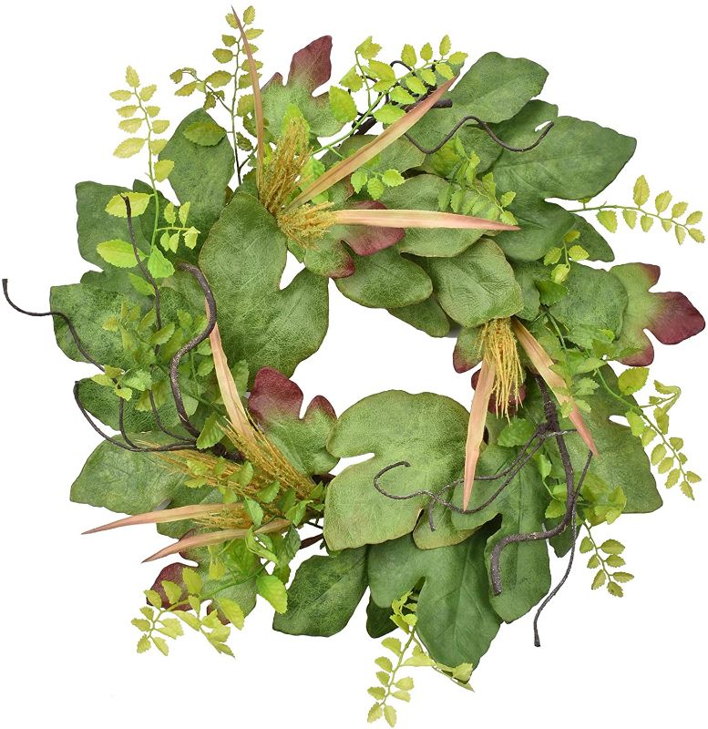 Photo 1 of ALLHANA Spring Green Wreath for Front Door, Artificial 22-24 Inch Summer Fig Leaves Door Wreaths for All Seasons Farmhouse Home Outdoor Holiday Wall Windows Decor
