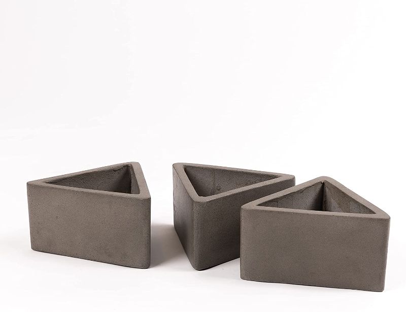 Photo 1 of Avera Products | Set of 3 Cement Triangle Planters | 6” x 3” Plant Pots, Natural Cement Finish
