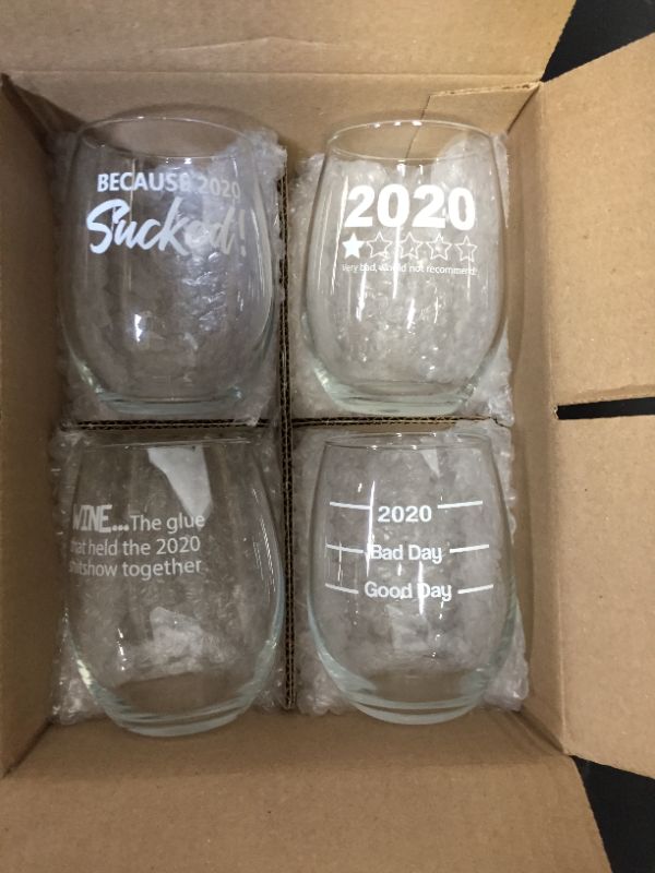 Photo 2 of 2020 Sucked Funny Stemless Wine Glasses 4 Pack- Hilarious Novelty Wine Glassware for Women- New Years Eve Party, Event, Hosting Fun- Cute Quarantine 2020 Do Not Recommend Survival Gift

