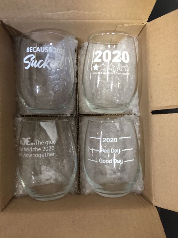 Photo 1 of 2020 Sucked Funny Stemless Wine Glasses 4 Pack- Hilarious Novelty Wine Glassware for Women- New Years Eve Party, Event, Hosting Fun- Cute Quarantine 2020 Do Not Recommend Survival Gift
