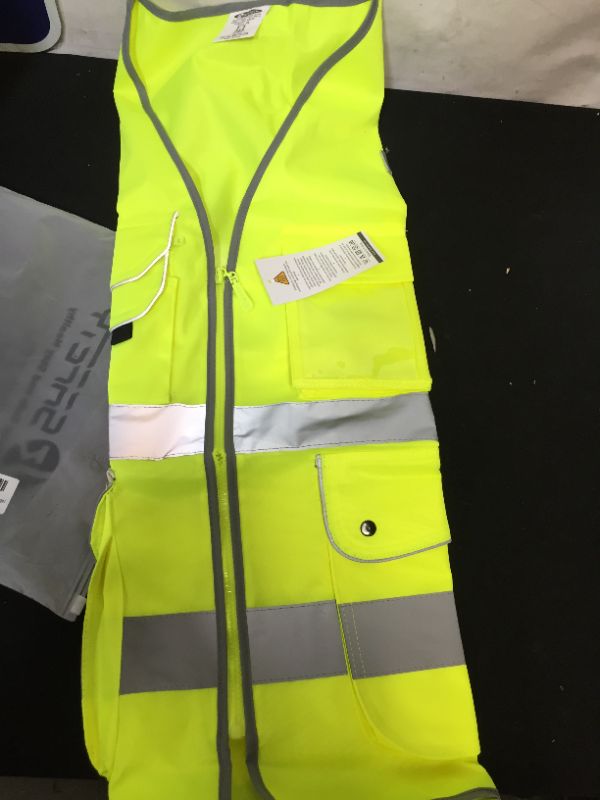 Photo 2 of JKSafety 9 Pockets Class 2 High Visibility Zipper Front Safety Vest With Reflective Strips, Yellow Meets ANSI/ISEA Standards (X-Large)

XL