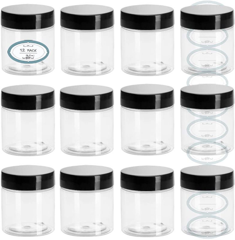 Photo 1 of 12 Pack 8 Oz Plastic Jars with Lids and Lables Clear Plastic Empty Cosmetic Containers for Body Butter, Lotion, Beauty Products, Creams, Scrubs and Slime
1 MISSING