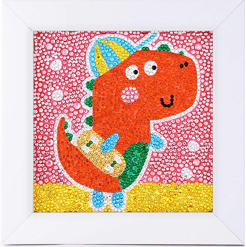 Photo 1 of Santune Easy 5D Diamond Painting Kit for Kids, Full Drill Painting by Diamonds Kits with Wooden Frame, Arts Craft Supply for Bedside Table Decoration 6x6inches (Dinosaur)
