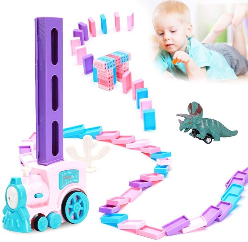 Photo 1 of 130 Pcs Domino Train Blocks Rally Electric Toy Set, Train Model with Lights and Sounds Construction and Stacking Toys, Set Suitable for Boys and Girls Aged 3 and Over, Creative Gifts for Kids
