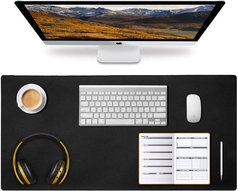 Photo 1 of Hotcinfin Microfiber Genuine Leather Desk Pad, Office Desk Mat Blotter, Large Mouse/Keyboard/Computer Pad, Desk Accessories, Waterproof Desktop Protector Non Slip Writing Desk Mat, 31.5"x15.7"–Black
