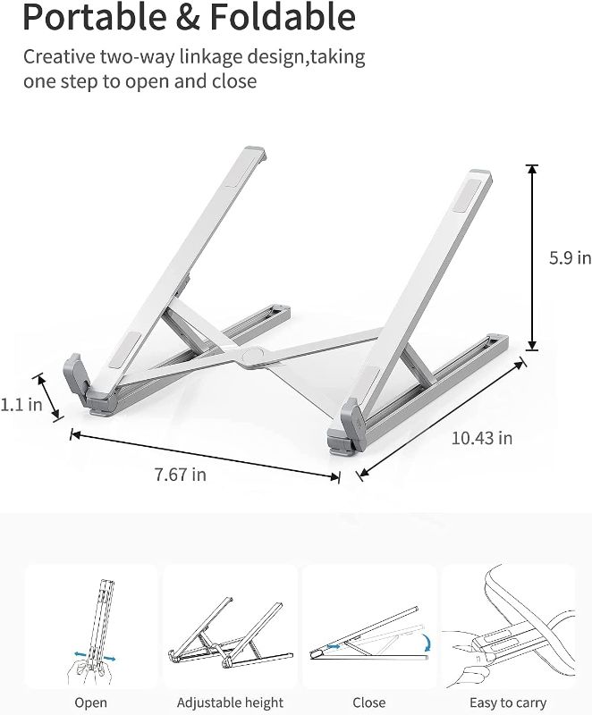 Photo 1 of Laptop Stand,SAIJI Laptop Stand for Desk,Aluminum Laptop Stand Adjustable Height,Portable Laptop Holder Riser MacBook Pro Stand,Compatible with MacBook HP, Dell, Lenovo 10-15.6" Laptop(Silver) (5 pack)