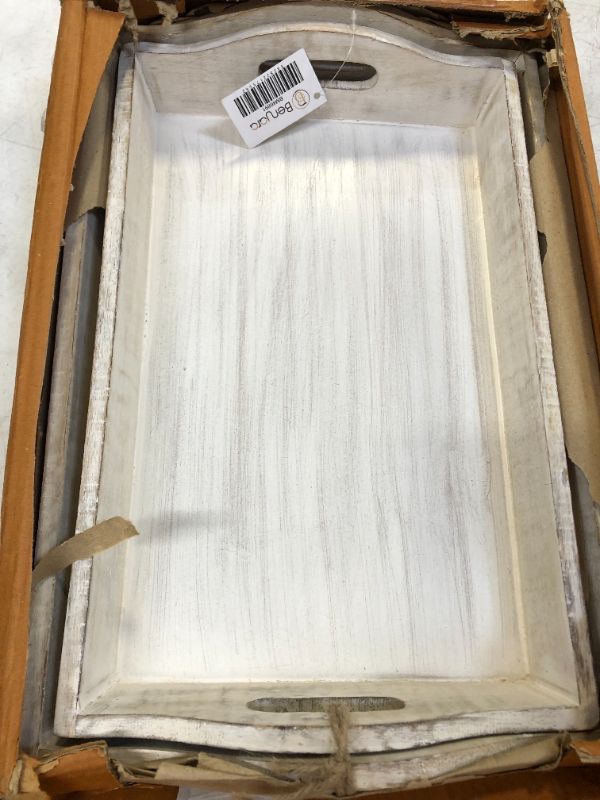 Photo 1 of Distressed Wooden Serving Trays Off White - Benzara