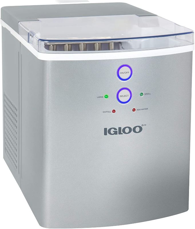 Photo 1 of Igloo ICEB33SL Large-Capacity Automatic Portable Electric Countertop Ice Maker Machine, 33 Pounds in 24 Hours, 9 Ice Cubes Ready in 7 minutes, With Ice Scoop and Basket, Perfect for Water Bottles
