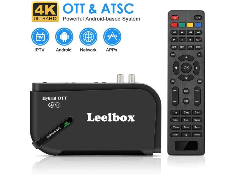 Photo 1 of Leelbox Android TV box, 1080P ATSC converter box, recording PVR, USB multimedia playback, web browsing, support for 2.4G WiFi/3D/H.265 video decoding (gold version), black, LBX OTT-ATSC Q5 US
