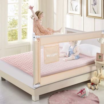 Photo 1 of 70 Inches Bed Rail for Toddlers Fold Down Safety Baby Bed Guard Swing Down Bedrail for Convertible Crib, Kids Twin, Double, Full Size Queen & King Mattress, Beige [Upgraded] (1 Pack)
