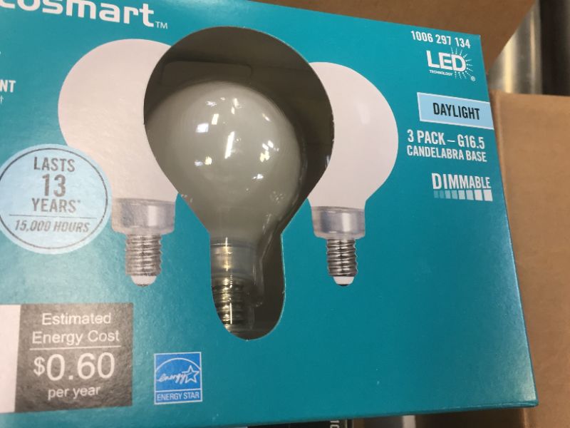 Photo 2 of 40-Watt Equivalent G16.5 ENERGY STAR and CEC Title 20 Dimmable Filament LED Light Bulb Day Light (3-Pack) 4 PACK 