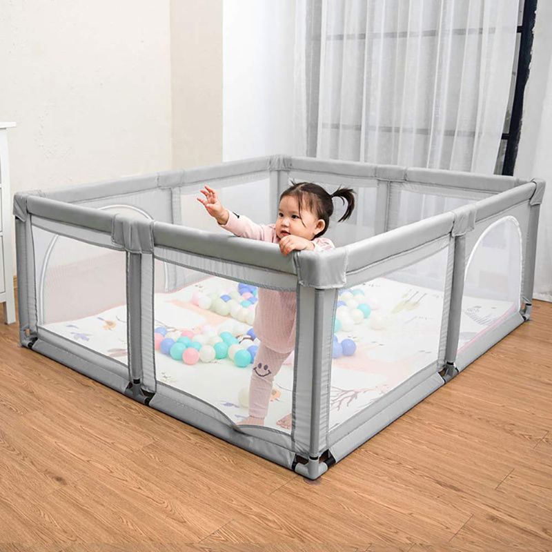 Photo 1 of BabyGuard Baby Playpen, Extra Large Playard with Anti-Slip Base (Grey, 75"x59")
