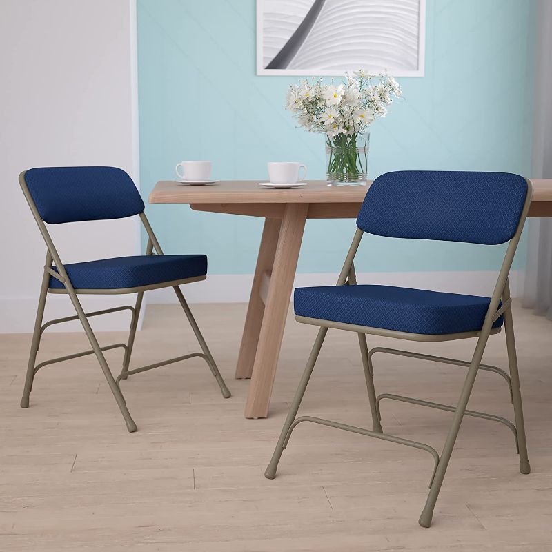 Photo 1 of Flash Furniture HERCULES Series Premium Curved Triple Braced & Double Hinged Navy Fabric Metal Folding Chair
