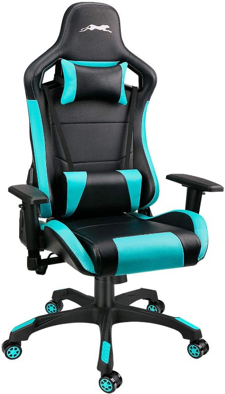 Photo 1 of Leopard Gaming Chair, High Back PU Leather Office Chair, Adjustable Video Gaming Chairs, Swivel Racing Chair with Adjustable Armrest (Black/Light Blue)
