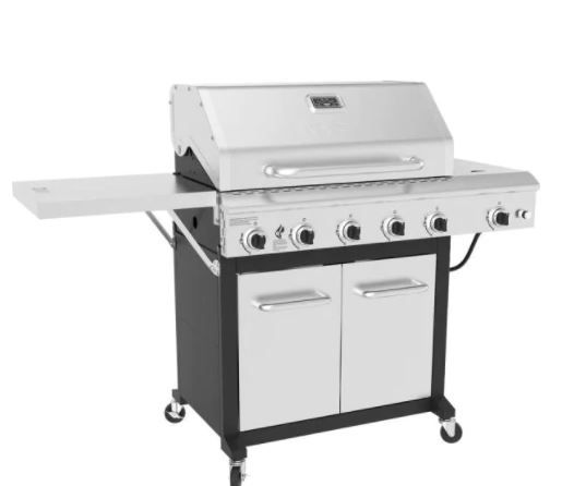 Photo 1 of 5-Burner Propane Gas Grill in Stainless Steel with Side Burner and Foldable Side Shelf
