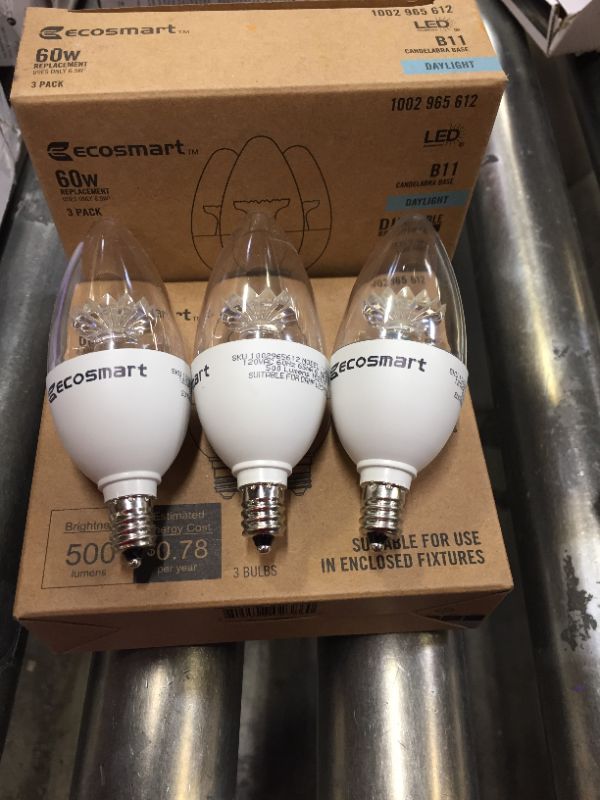 Photo 2 of 3-Pack Ecosmart 60 Watt Equivelent LED Dimmable Candelabra Daylight Uses 6 Watts Daylight 5000 K 500 Lumens- 4 SETS