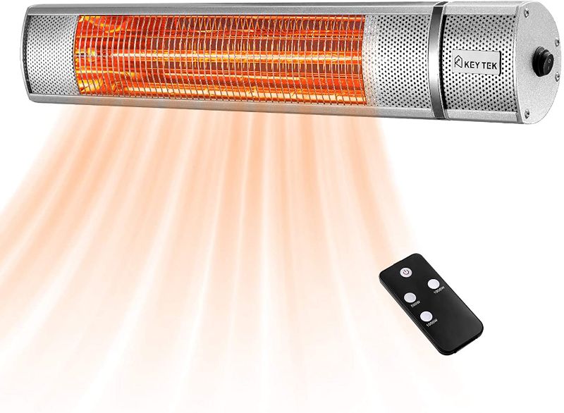 Photo 1 of KEY TEK Wall-Mounted Patio Heater Electric Infrared Heater Indoor/Outdoor Heater Electric for Garage Backyard Wall Patio Heater Waterproof with Remote Control Golden Tube for Fast Heating, Silver