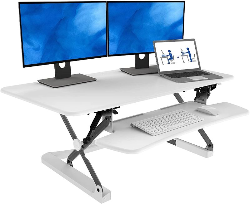 Photo 1 of FlexiSpot M3W Standing Desk - 47" Wide Platform Adjustable Stand Up Desk Computer Riser with Removable Keyboard Tray (L Size White)
