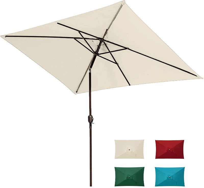 Photo 1 of DOIFUN Rectangular Patio Umbrella Outdoo with Push Button Tilt and Crank for Garden, Lawn, Deck, Backyard & Pool, 6.5 x 10 ft, Beige
