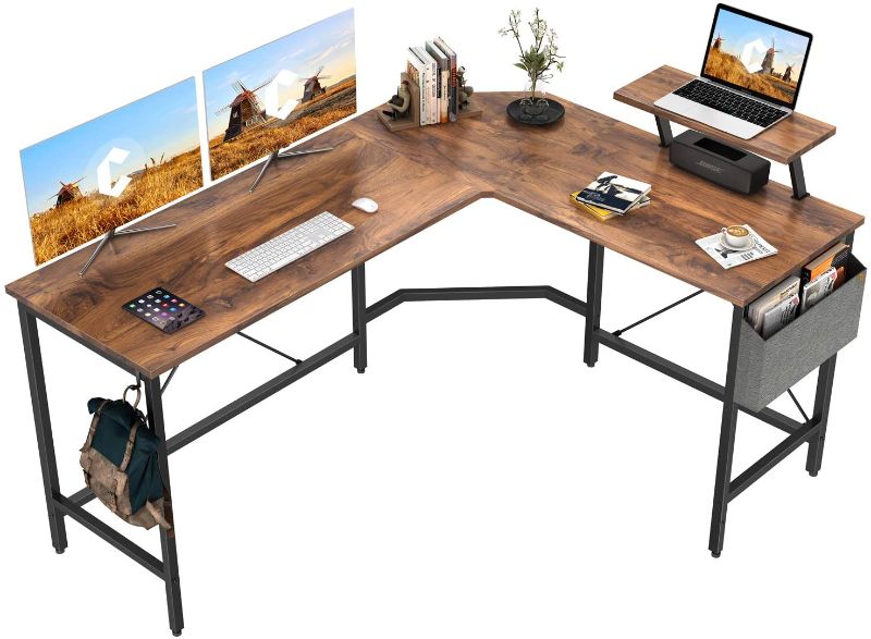 Photo 1 of Cubiker Modern L-Shaped Computer Office Desk, Corner Gaming Desk with Monitor Stand, Home Office Study Writing Table Workstation for Small Spaces
