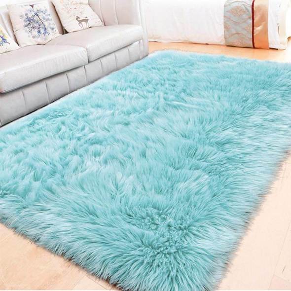 Photo 1 of Faux Wool Plush Rug Soft Shaggy Carpet Home Floor Area Mat Decoration
