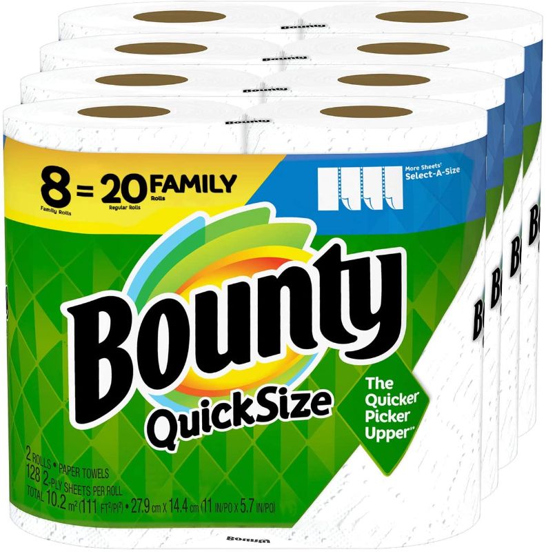 Photo 1 of Bounty Quick-Size Paper Towels, White, 8 Family Rolls = 20 Regular Rolls
