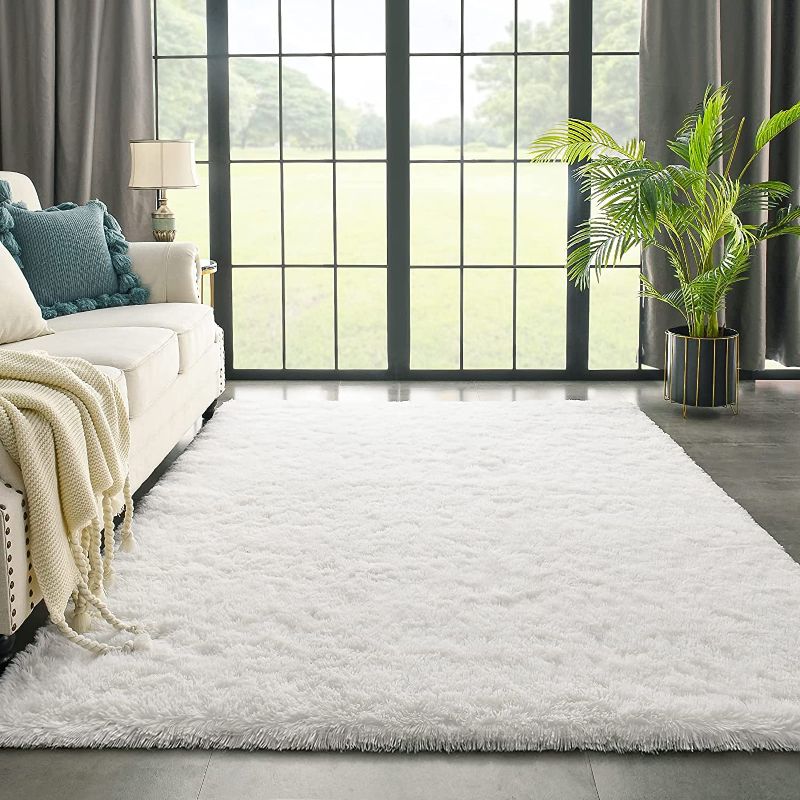 Photo 1 of Cream White Area Rug for Bedroom Living Room Carpet Home Decor, Kimicole 3x5 Cute Fluffy Rug for Apartment Dorm Room Essentials for Teen Girls Kids, Shag Nursery Rugs for Baby Room Decorations
