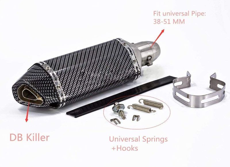 Photo 1 of 2 PACK Motorcycle Slip On Exhaust System Carbon Fiber Muffler Pipe Universal for 38-51mm Street Sport bike DB Killer